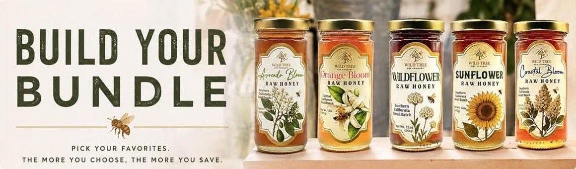 Wild Tree Bee Company's Build Your Bundle banner, beside a row of honey jars